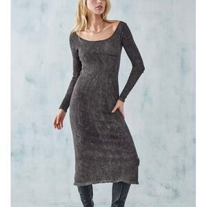 Urban Outfitters BDG Kallie Awkward Ribbed Scoop Neck Bodycon Midi Dress Grey S